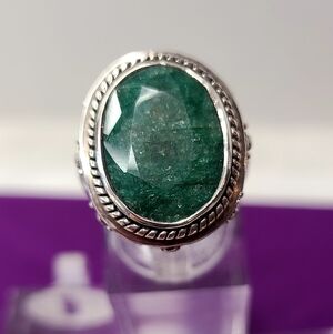 Emerald Oval Cut Sterling Silver Ring